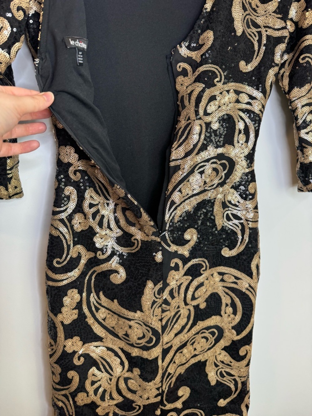 Le Chateau Black Sequin Sheath Dress tight dress golden sequins chic baroque - Picture 9 of 9